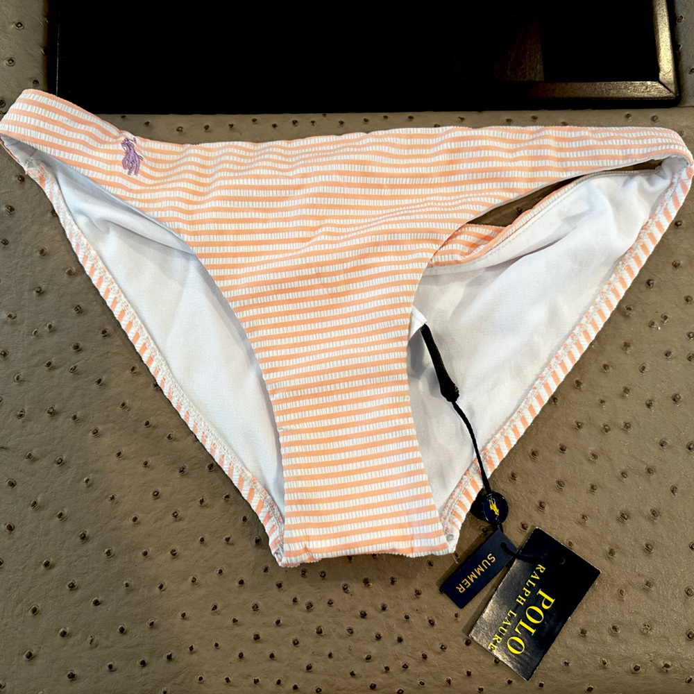 Ralph Lauren swim bottoms, orange and white stripe, size small